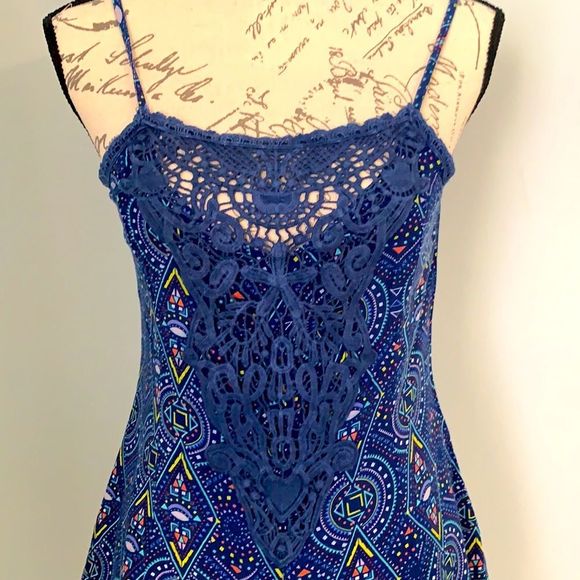 Romper | blue and Geo multi color and embroidery lines | size small - Picture 3 of 5